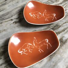 Vintage Atomic Style Burnt Orange Dishes(2) With Silhouetted Horses picture