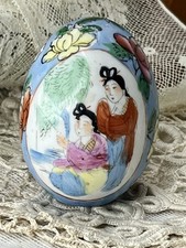 Vintage Satsuma Style Porcelain Egg Hand Painted Japanese Geisha Floral Asian picture