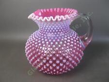 Original VINTAGE Fenton Pink Cranberry Opalescent Glass Hobnail Pitcher 7.5