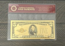 1928 US $5 Gold Banknote w/COA 24kt .999 GOLD BANKNOTE • COLLECTORS NOTE - MINT picture