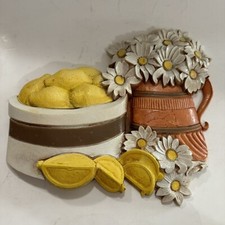 Vintage Homco Syroco Daisies & Lemons Kitchen Wall Plaque 7610B 1981 Cottage picture