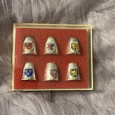 Vintage Set of 6 West Germany Cities Towns Thimbles NIB Souvenir Heidelberg picture