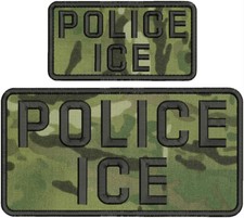POLICE I C E EMBROIDERY PATCH 5X10 & 2.5X5 VELCR@ ON BACK BLACK ON MULTICAM picture