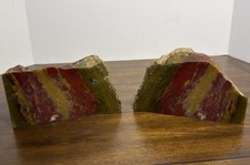Vintage Jasper Stone Bookends Matching Polished Natural Rock Red Green 7 lb Pair picture