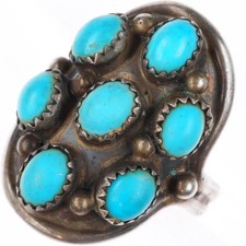 sz8.5 vintage Navajo sterling silver turquoise cluster domed ring picture