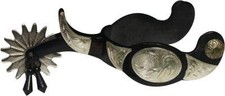Showman Black Steel Jingle Bob Spurs w/ Engraved Silver Conchos & Bar Accents picture