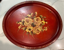 Artist-signed E.T. Nash Co. (Nashco) hand-painted tole tray  Cottagecore 24