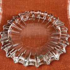 VINTAGE FOSTORIA LARGE ASHTRAY HEAVY 10” RIBBED STARBURST/SUNBURST CLEAR GLASS picture