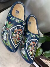 Junora Dutch Clogs Hand Painted Blue Wooden Shoes Made In Holland 25cm 38/39 picture