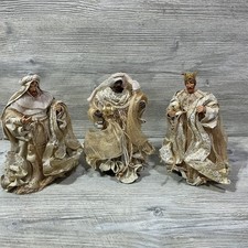 Vintage Paper Mache 3 Wisemen Nativity Gold Set Christmas 9” Tall picture