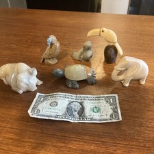 Vintage Lot Of 6 Cute Carved Animals. Soapstone, Marble, Tagua Nut. See Pics picture