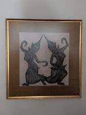 Vtg Thai Temple Rubbing on Rice Paper Ramakien King Rama Tosakanth Demons Framed picture