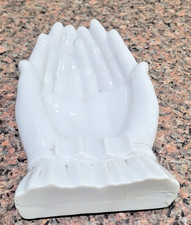vintage white glazed porcelain cupping-hands trinket dish - Japan mid-century picture
