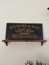 Antique C.D. Boss & Son Biscuits wood and paper crate lid Sign picture