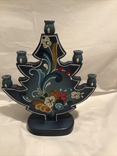 Norwegian Scandinavian Blue Rosemaling Candle Holder Hand Painted Folk Art 7.5 picture