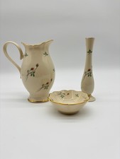 Vintage Lenox Rose Manor 3pc Set Pitcher Bud Vase Scalloped Bowl Gold Trim picture