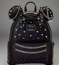 Loungefly Disney Minnie Mouse Black Studded Silver Chain Mini Backpack NEW RARE picture