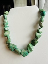 Vtg 925 Sterling Silver Native American Natural Green Turquoise Nugget Necklace picture
