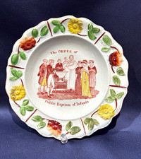 Antique 19C Staffordshire Polychrome Transferware Child's Plate Baptism Infants picture