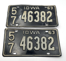 Iowa 1963 LINN COUNTY License Plate Matching PAIR # 57 46382 Set picture