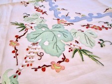 Vintage Linen Organza Madeira Tablecloth W Appliques, Padded Embroidery 49x49