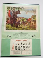 Beautiful NOS 1957 Chevrolet Harrison Nebraska Dealership Calendar Hunting Scene picture