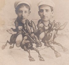 Vintage RPPC - Trick photo - Young guys on donkey-back - Gay interest picture