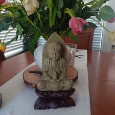 VTG 1940-50s Hand Carved Stone Buddha Sculpture Statue Japan picture