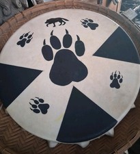 * EXCEPTIONAL   VINTAGE NATIVE AMERICAN DRUM 15 IN. WOLF TOTEM  SHAMAN NICE  ** picture