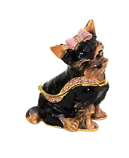 Sweetie Yorkie Hinged Trinket / Jewelry Box Pewter Bejeweled Kingspoint  picture