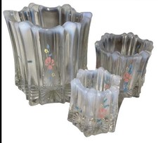 Rare Fenton Opalescent Glass HP Vulcan Set of 3 Votive Candle Holders Vases picture