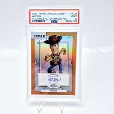 2024 Topps Chrome Disney Woody #AU5 PSA 9 Facsimile Auto Orange /25 picture
