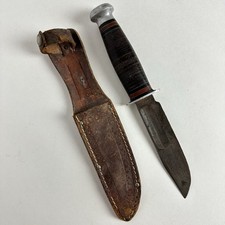 Vintage Kinfolks INC Fixed Blade Stacked Leather Handle w/ Leather Sheath picture