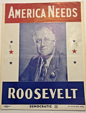 Original 1940 FDR Franklin D. Roosevelt Presidential Campaign Window Poster picture