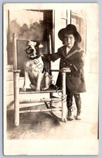 K68/ Interesting RPPC Postcard c1910 Pet Dog Terrier Cute Child Chair  378 picture