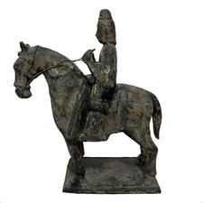 VTG Chinese Tang Style Cast Iron Horse Rider Sculpture Statue Asian Figural picture