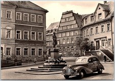 Statue and Vintage Car in Town Square Coburg Germany C.1940s Photo Postcard picture