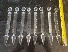 8 Antique Vtg Crystal Glass French Cut Spear Prisms Mantle Lamps Chandeliers 7”  picture