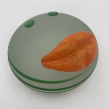 BOROWSKI SMILEY FACE GLASS ART Paperweight POLAND SIGNED 1980s Post Modern GREEN picture