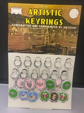  Vintage 1960s  KEY CHAIN  DISPLAY Old Store Stock Hong Kong Devil Head  Bats picture