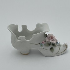 Vintage Lefton Porcelain Bisque Shoe Slipper Figurine Floral Flower Hand Painted picture