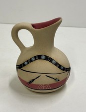 Vtg Native American 13 BROKEN ARROW Signed Pottery Vase Pitcher Pink Southwest picture