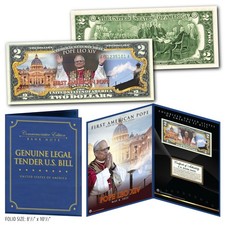 POPE LEO XIV 1st American Born Pope Official $2 U.S. Bill in 8x10 Photo Display picture