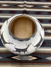 zuni Deer Pottery Hand Coiled By Anderson Peynetsa- 10 Diameter And 7.3/4 Tall picture