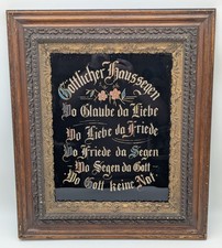 Antique German Reverse Painted Glass Foil Art House Blessing Framed Proverb picture