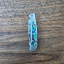 Damascus Pocket Knife With Abalone Inlay-Santa Fe Stoneworks Collectible picture