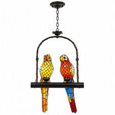 18.1 In Tiffany Style Double Parrot Stained Glass 2-Light Pendant Lamp E26 picture