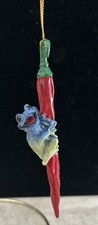 RARE Kitty's Critters Ornament Pepe Frog On Chili Pepper 2003 Kitty Cantrell NEW picture