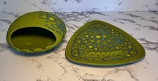 Sascha Brastoff MCM Chartreuse Atomic Blue Ashtray Cigarette Box Smoking Set picture