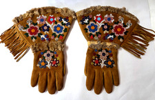 Antique Native American BEADED GAUNTLET GLOVES 13